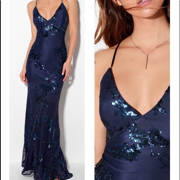 Lulus Dresses & Skirts - Valhalla Navy Blue Sequin Lace-Up Maxi Dress